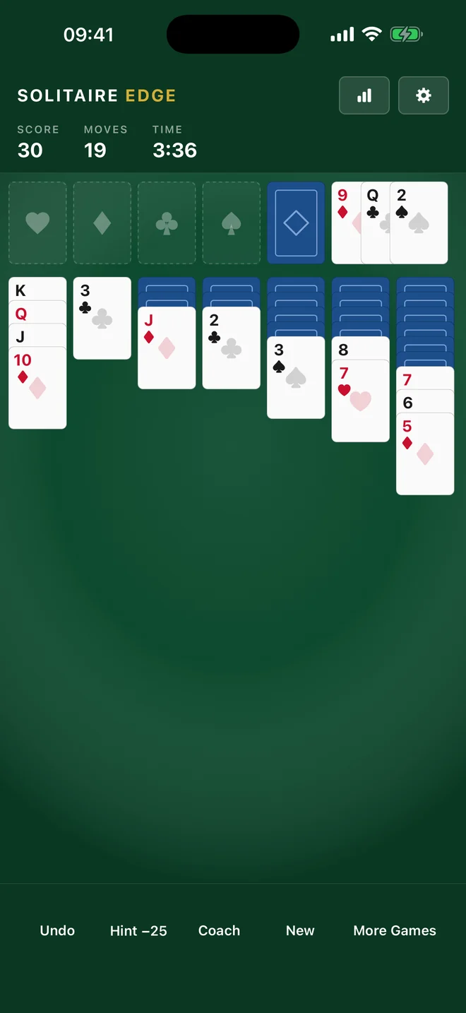Solitaire Edge on iPhone: a Klondike board